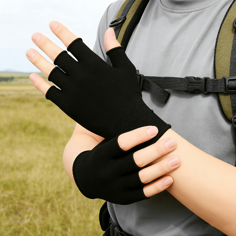 Black Knit Half Finger Gloves, - огляд і ціна Fingerless Glove Knit